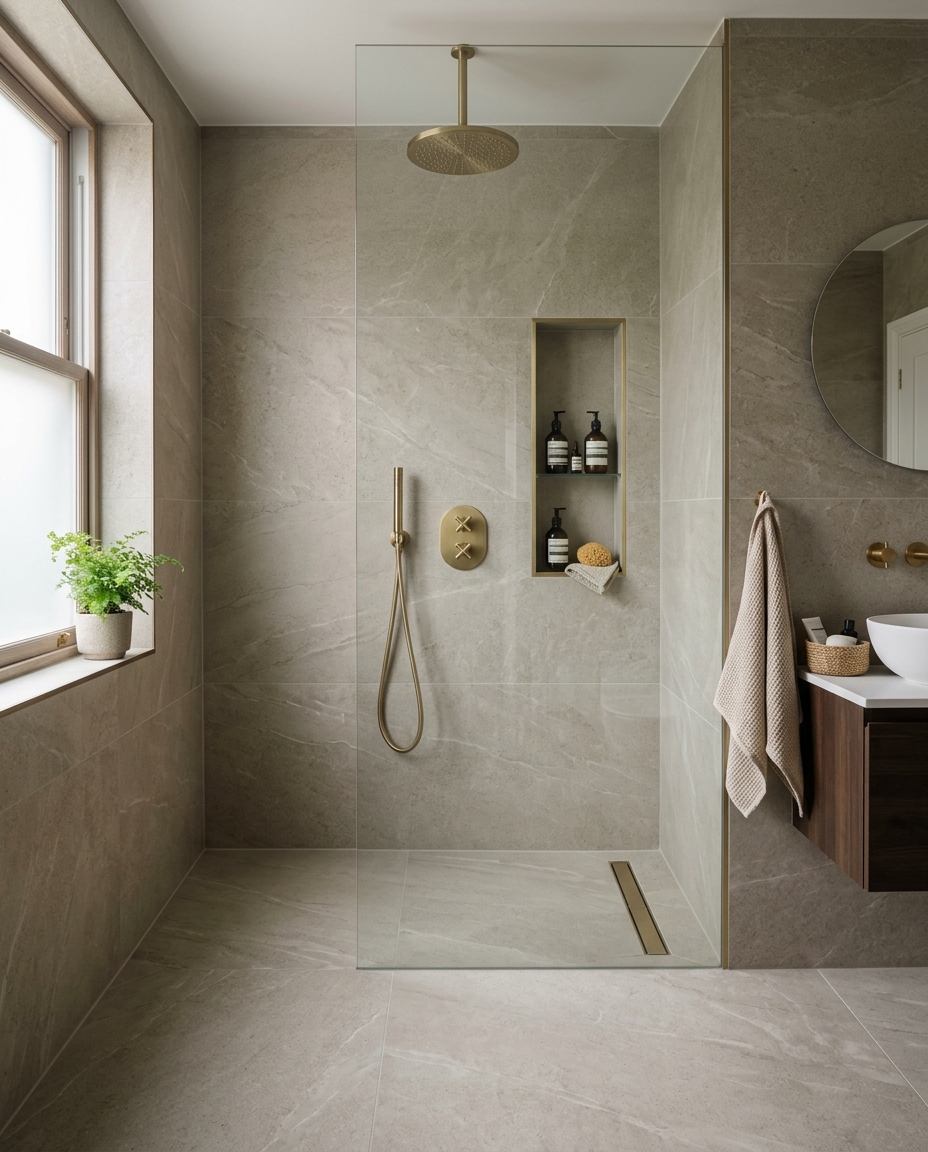 Walk-in wet room in a renovated London flat